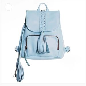 New Nena & Co Mini Leather Baby Blue Backpack MSRP $350